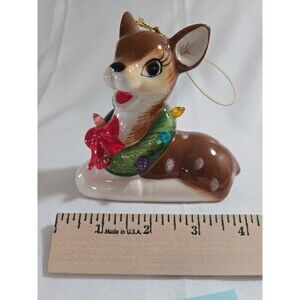 Mr Christmas Deer Reindeer Ornament Ceramic Light Up Follow Magic Battery 4.5"